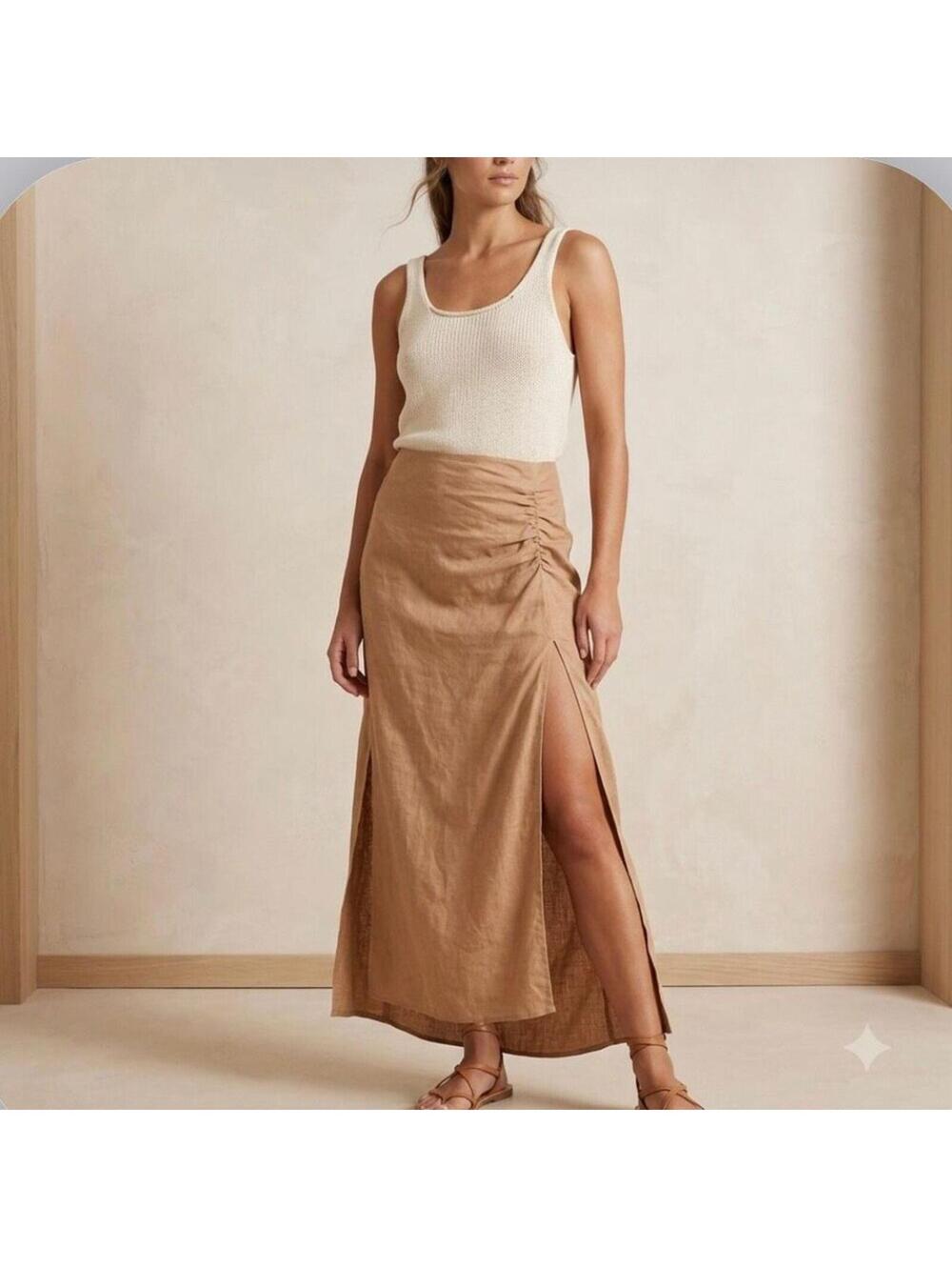 NWT Vix Paula hermanny linen beachcore resort maxi Cathay summer size large tan